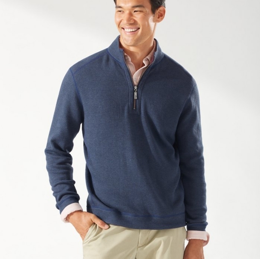 Tommy Bahama Reversible Blue Quarter-Zip Pullover XXL